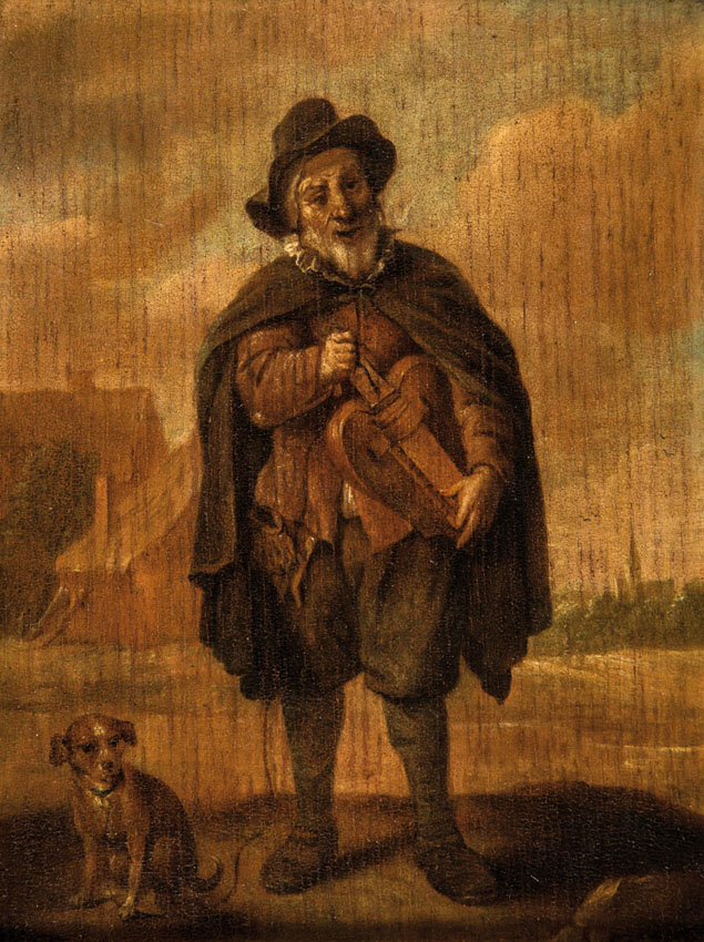 David Teniers der Jüngere (Nachfolger)1610 Antwerpen - 1690 Brüssel Leierspieler mit Hund. Öl auf