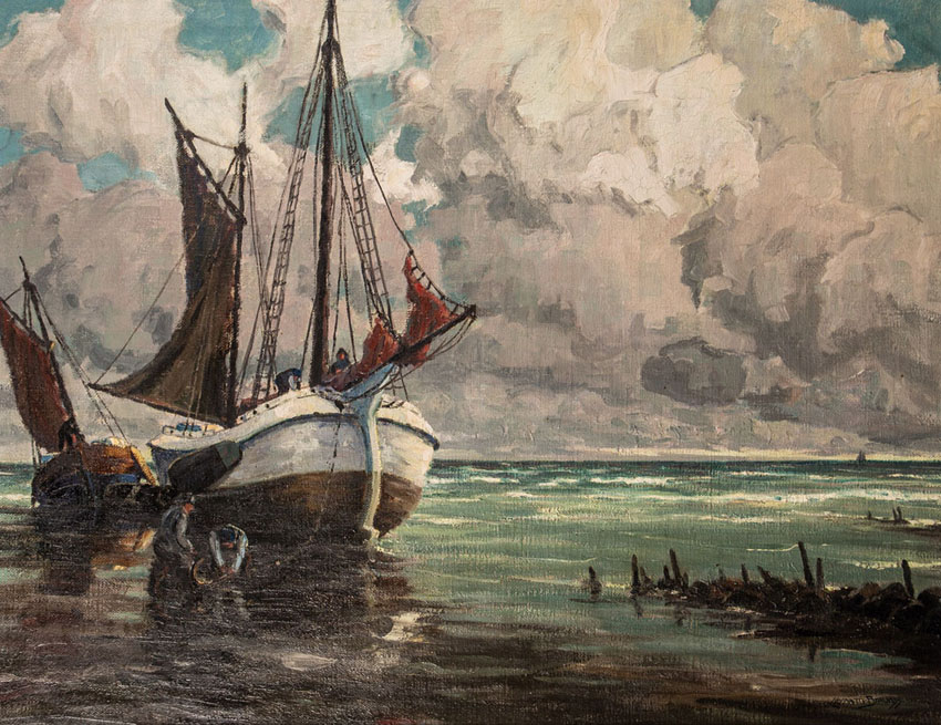 Paul Lehmann-Brauns1885 Danzig - 1970 Berlin Segelboote bei Ebbe. Öl auf Leinwand. Unten rechts