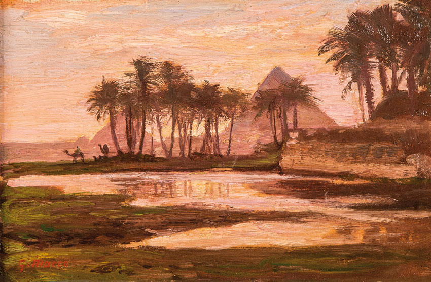 Georg Macco1863 Aachen - 1933 Genua Blick über den Nil auf die Pyramiden von Gizeh bei