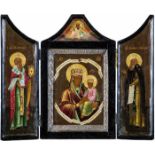 Triptychon mit der Gottesmutter "Bürgin der Sünder"Russland, 19. Jh Laubholz, Eitempera auf