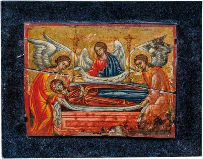 Entschlafen der GottesmutterVeneto-Kretisch, 17. Jh. Tempera auf Kreidegrund, Hintergrund vergoldet.