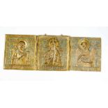 Triptychon (Deesis)Russland, 19. Jh. Bronze, reliefiert, gegossen, vergoldet und emailliert. Im