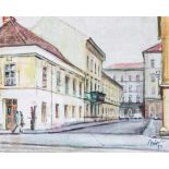 Romul Nutiu1932 Bihor/Rumänien - 2012 Rumänien Straßenansicht in Temeswar. 1984. Bleistift, Aquarell