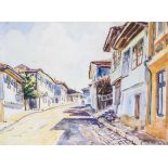 Hermann Morres1885 Kronstadt - 1971 Kronstadt Blick auf eine Straße. Aquarell auf Papier. Signiert