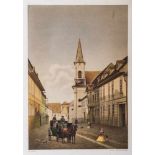 Joseph Hoegg1826 - ? Ansicht der Fleischergasse in Hermannstadt. Farblithographie, stockflechig,