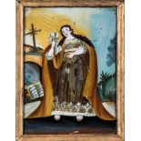 Hinterglasbild mit Maria MagdalenaSpanien, E. 18. Jh. Ausdrucksstarke, in bunten Farben gemalte