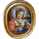 Seltenes Hinterglasbild: Maria als HimmelsbrautSüddeutsch, Augsburg oder Murnau, 18. Jh. In bunten