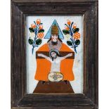 Hinterglasbild mit dem Gnadenstuhl (Kleiner Haussegen)Sandl, 1. H. 19. Jh. In bunten Farben gemalte,