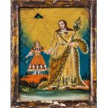 Seltenes HinterglasbildSpanien, 2. H. 18. Jh. In bunten Farben gemalte Darstellung von Josef und