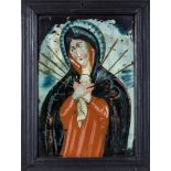 Hinterglasbild mit der Mutter Gottes der Sieben SchmerzenBuchers, um 1800 In bunten Farben vor