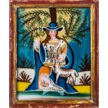 Hinterglasbild mit der Guten Hirtin (Pastora Bona)Spanien, E. 18./A. 19. Jh. In bunten Farben