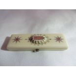 A Victorian ivory and yellow metal patch box. Cartouche engraved with 'Nancy'.