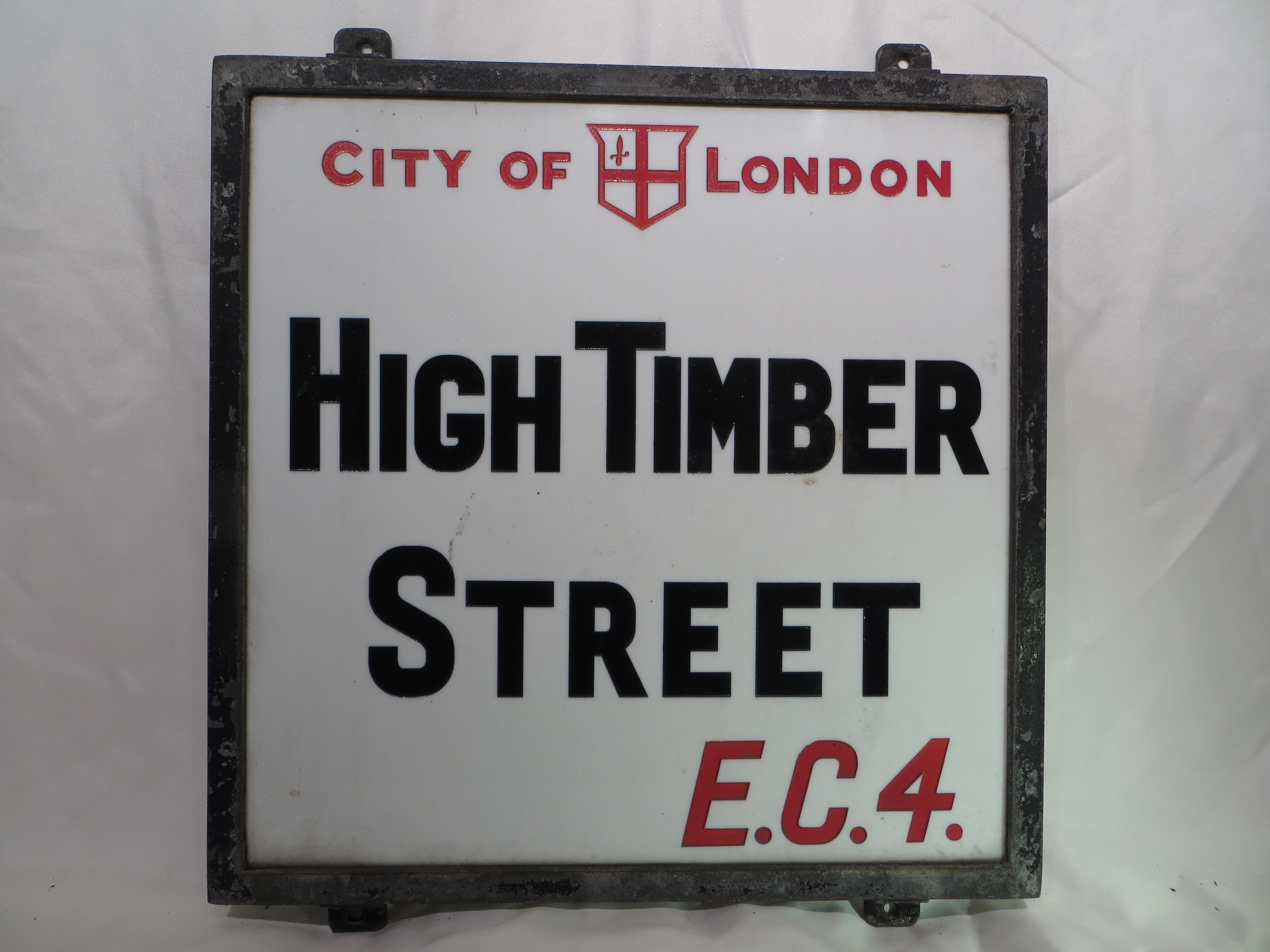 An original vintage London street sign: High Timber Street. H:46cm x W:46cm. PLEASE NOTE THAT THIS