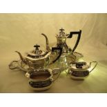 A silver plated Viners coffee pot with matching cream and sugar bowl; an EPNS Ancora tea pot and