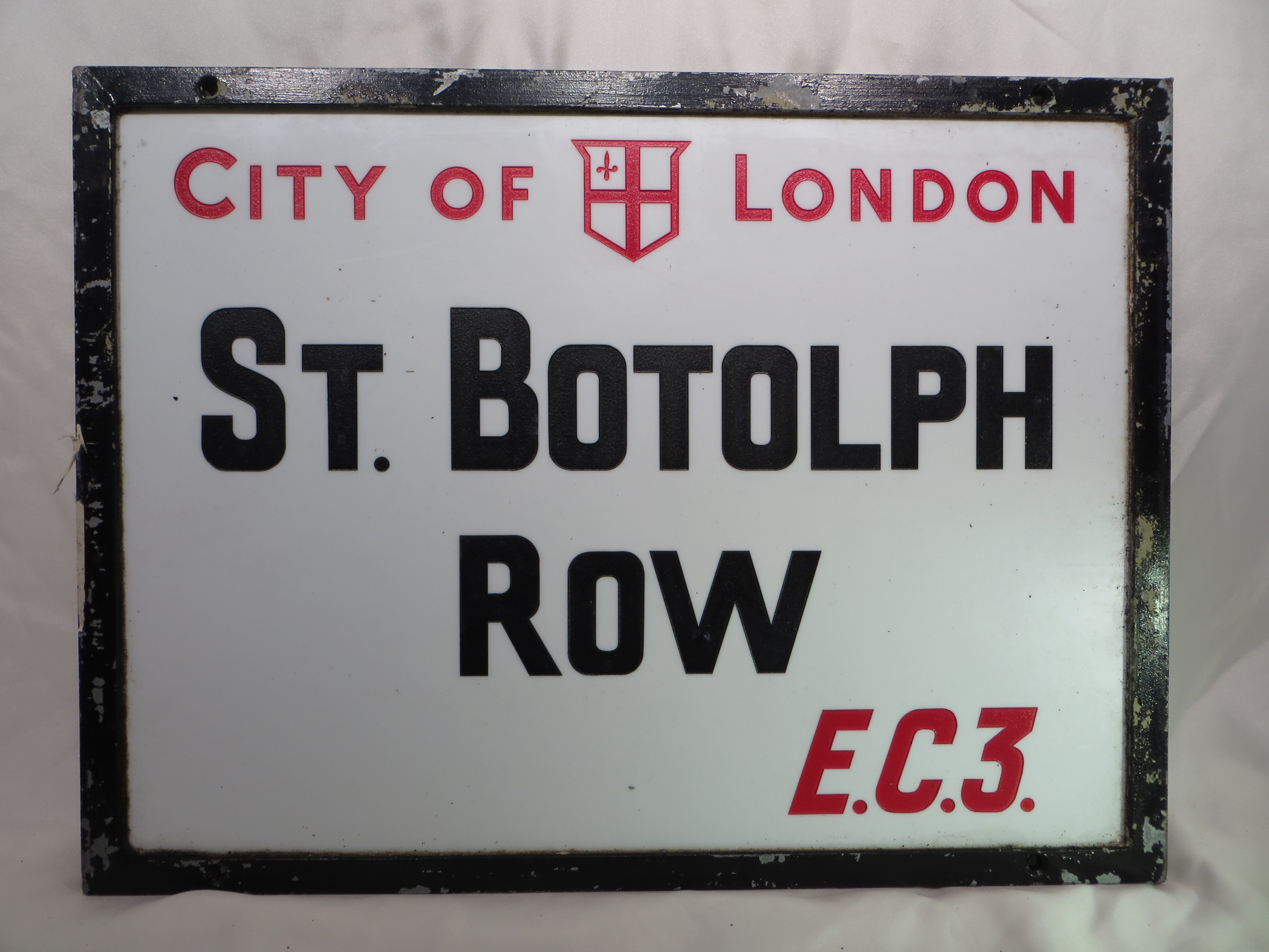 An original vintage London street sign: St Botolph Row. H:46cm x W:61cm. PLEASE NOTE THAT THIS