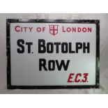 An original vintage London street sign: St Botolph Row. H:46cm x W:61cm. PLEASE NOTE THAT THIS