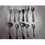 11x Assorted silver and WM condiment spoons. Gross weight: 79.9g