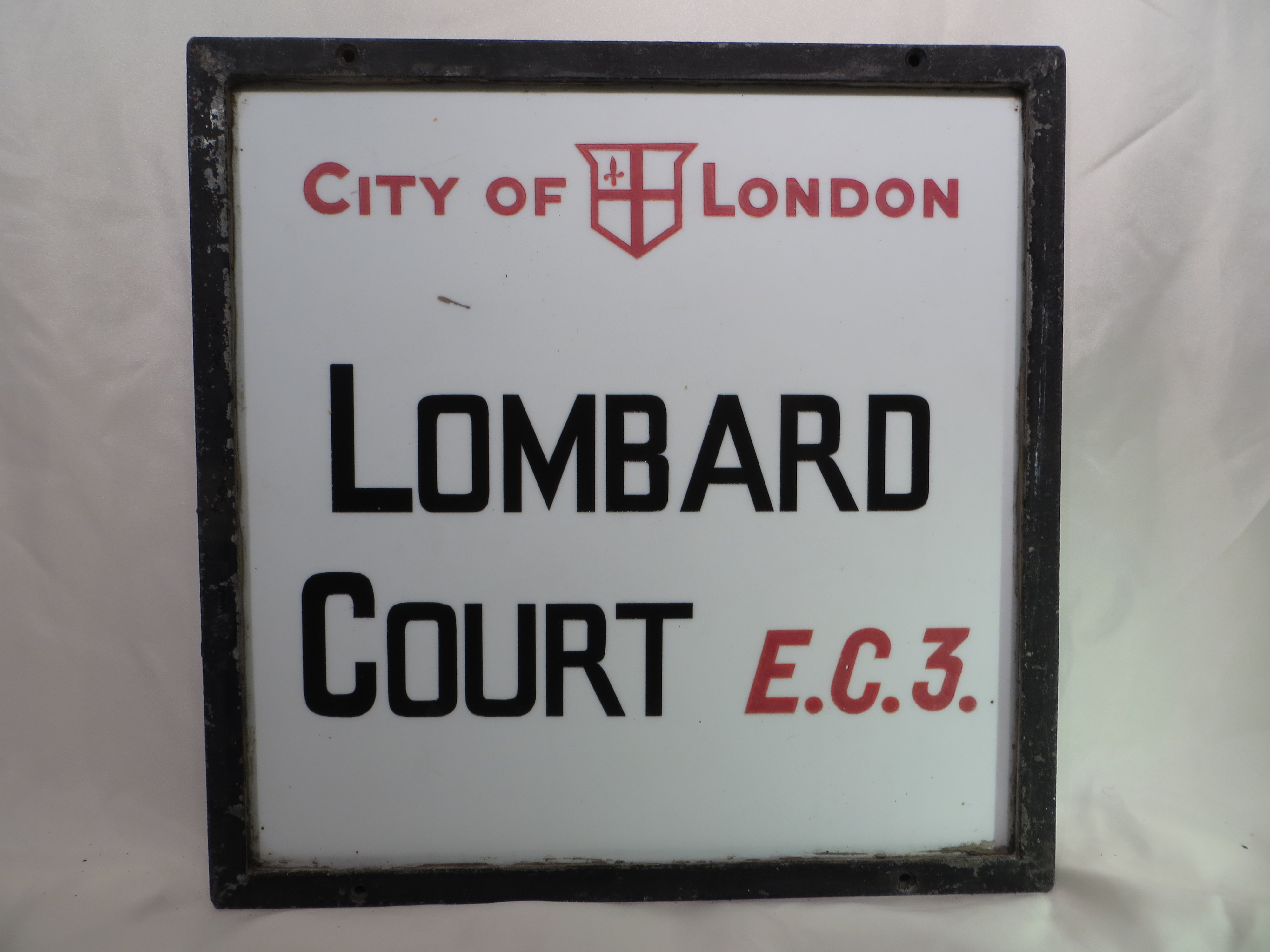 An original vintage London street sign: Lombard Court. H:46cm x W:46cm. PLEASE NOTE THAT THIS ITEM