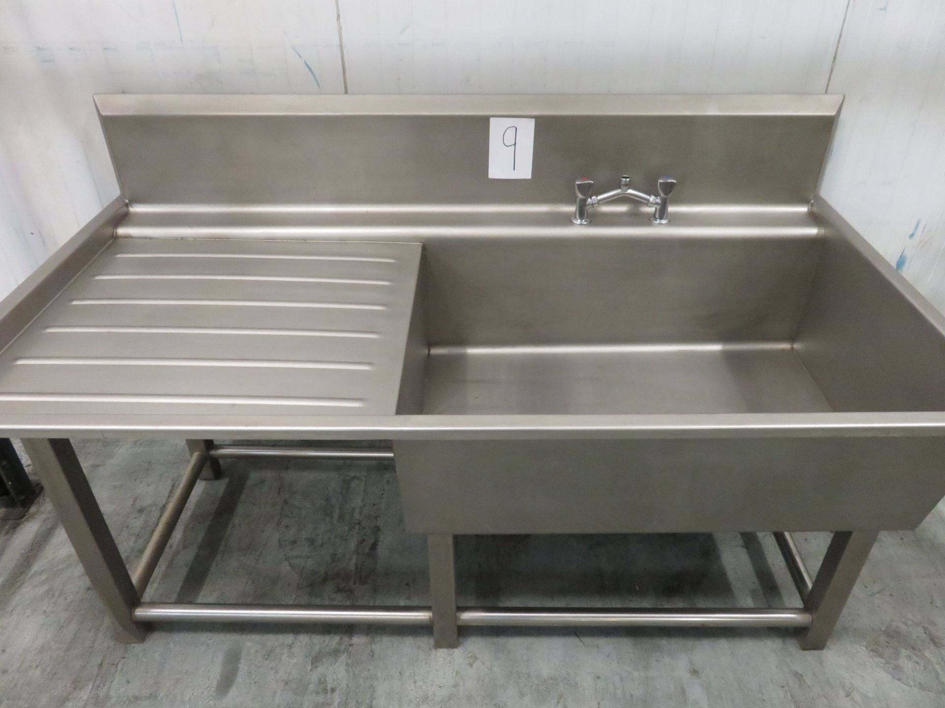 S/s Sink. Hot & Cold Tap. sink 700 x 900 x 360mm deep. Overalll 900 x 1700mm long.LIFT OUT £20 - Image 2 of 2