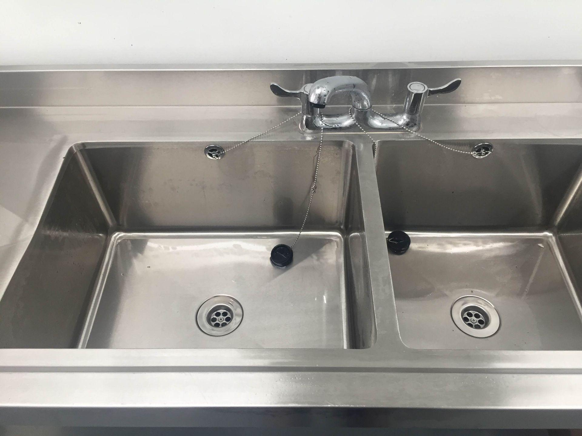 All S/S double sink with draining board. Brand new. width 1.5m x deep 600mm - Image 2 of 2