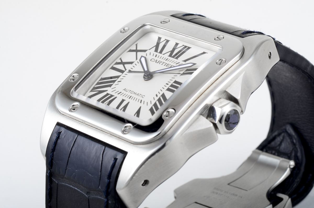 Very large size Cartier Santos stainless steel man's automatic watch. back of watch stamps Santos - Image 2 of 4