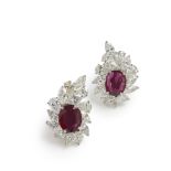 A pair of ruby and diamond earrings