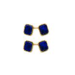 A pair of 18ct gold and lapis lazuli cufflinks