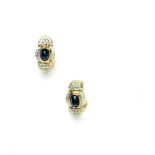 A pair of sapphire, diamond and 18ct gold ear clips, Cartier