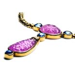 A pink tourmaline, sapphire and 18ct gold necklace, Bulgari