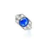 An Art Deco Burma sapphire and diamond dress ring