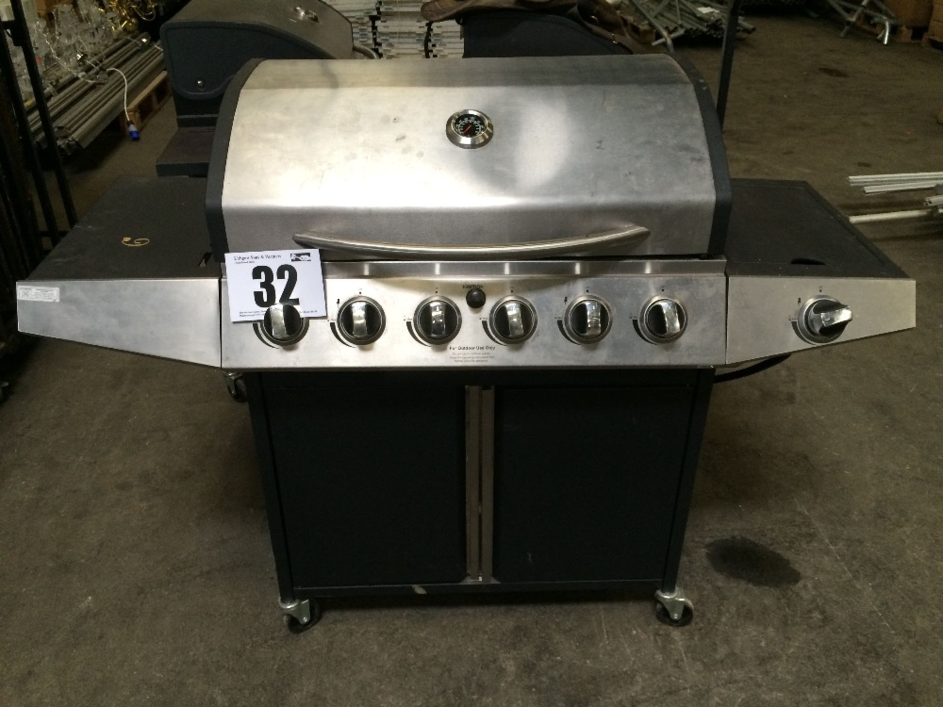 Iowa KS14005 21.08kw mobile six burner gas BBQ with stainless steel canopy and temperature gauge -