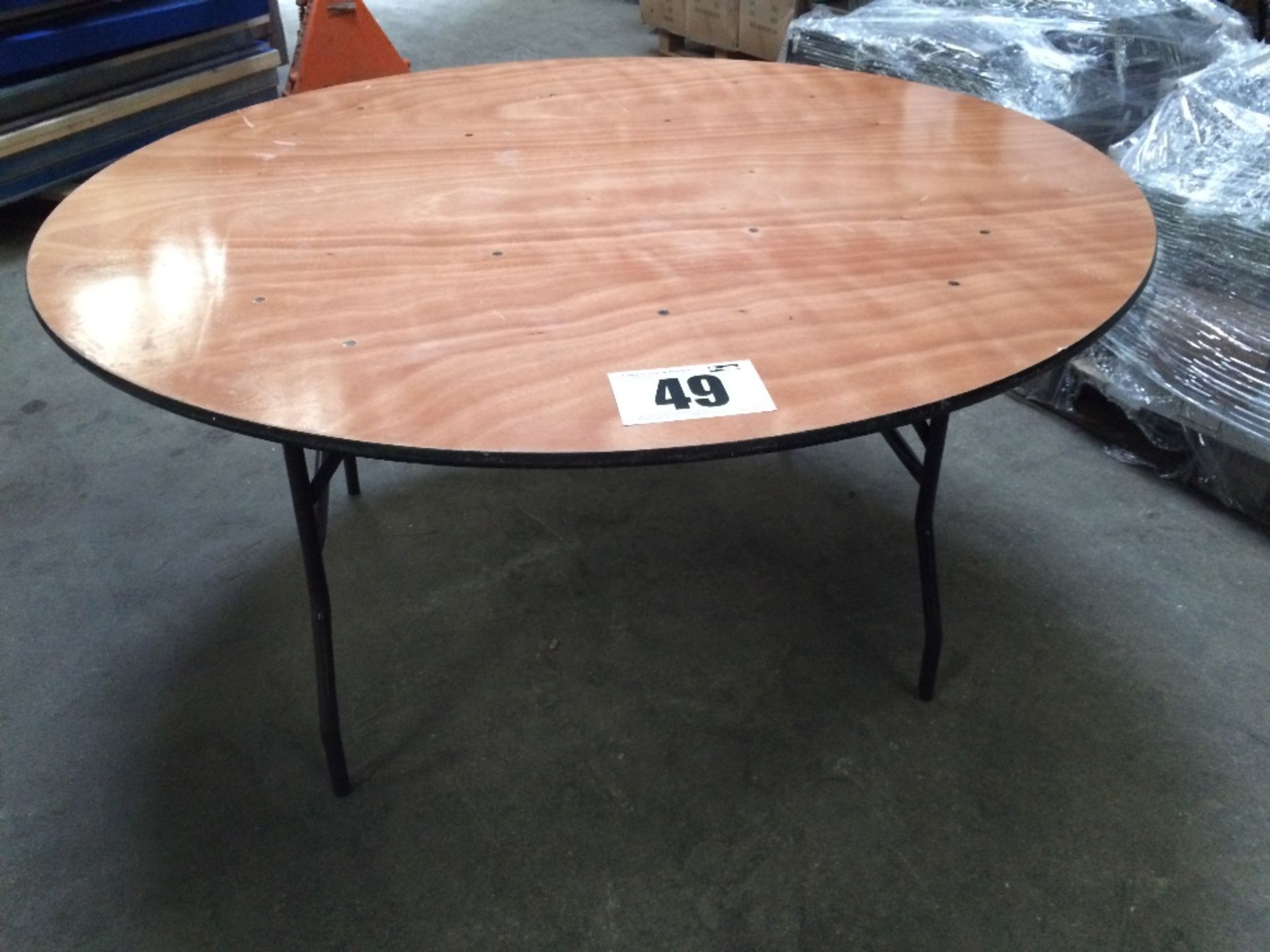 2 - 5' circular wooden collapsible tables