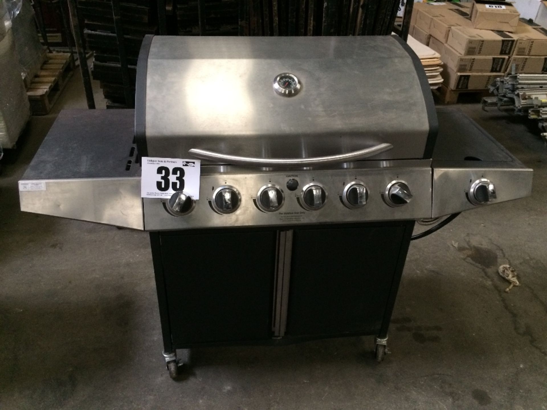 Iowa KS14005 21.08kw mobile six burner gas BBQ with stainless steel canopy and temperature gauge