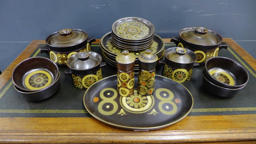 A Denby Arabesque dinner service comprising six dinner plates, six side plates, five bowls, six