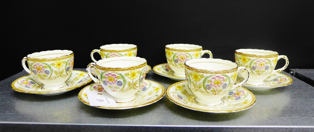 A Sutherland china floral decorated tea set comprising six cups and six saucers (12)