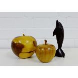 Two fruit wood apples together with a dolphin (3), tallest 17cm