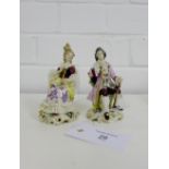 A pair of Dresden figures of a Lady and Gentleman, each modelled seated in 18th century costume (2),