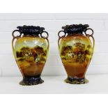 A pair of Staffordshire pottery transfer printed vases (2), 28cm high