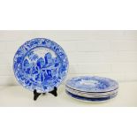 A collection of Spode's Caramanian series blue and white bowls and plates to include five bowls