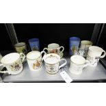 A collection of Royal commemorative porcelain tankards together with glass ware etc. (12)