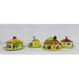 A set of four cottage ware butter dish and covers to include Beswick, Wade Heath and two Shorter