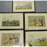 A set of five Henry Alken, Cock Fighting coloured prints, all in glazed frames 44cm x 33cm