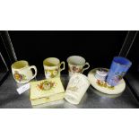 A collection of pottery and porcelain Royal Commemorative wares to include a Mintons Queen