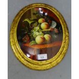 Oval still life wall plaque, size overall 34cm x 28cm