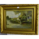 J. Dougall Country Lane with Cottage and Figures oil-on-canvas, signed bottom right and dated