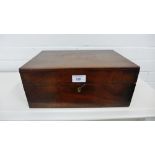 A 19th century mahogany work box the hinged lid with an inlaid paterea to centre, 33cm x 14cm