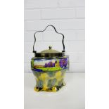 A Staffordshire Lustre glazed and Epns mounted biscuit barrel