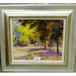 J.D. Henderson A Walk in the Park Oil-on-panel, Signed bottom left, under glass in a silver gilt