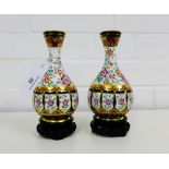 A pair of Copeland Spode bottle neck vases painted in Imari pallet with rose coloured blossom (2),