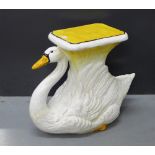 A white glazed ceramic garden seat in the form of a swan, 53cm x 65cm (approx)